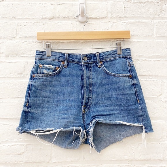 GRLFRND || Poppy Denim Shorts Distressed Cutoffs Good Luck Charm Blue 26 - Picture 1 of 10